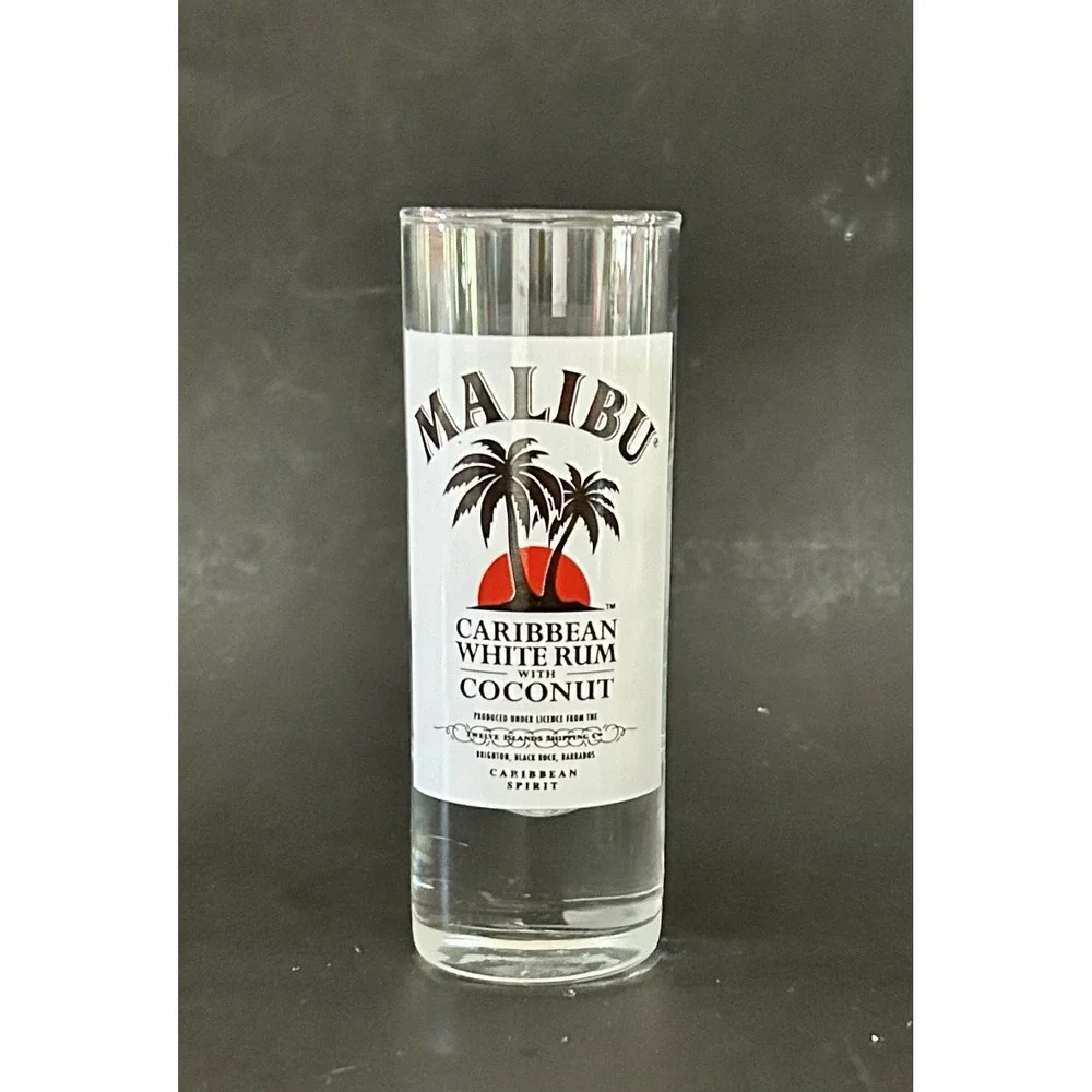 MALIBU Caribbean White Rum Coconut Shot Glass Distillery Advertising Clear 4in